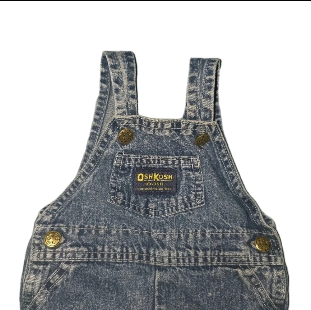 Vintage Oshkosh B'Gosh Kids Denim Footed Overalls Acid Wash 6-9 Months‎ 90s USA
